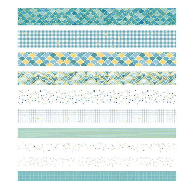 YUBX Creative Washi Tape Set 10 Rolls Gold Foil Print Decorative Masking Tapes for Arts, DIY Crafts, Journals, Planners, Scrapbook, Wrapping (Blue Melody) - Image 3